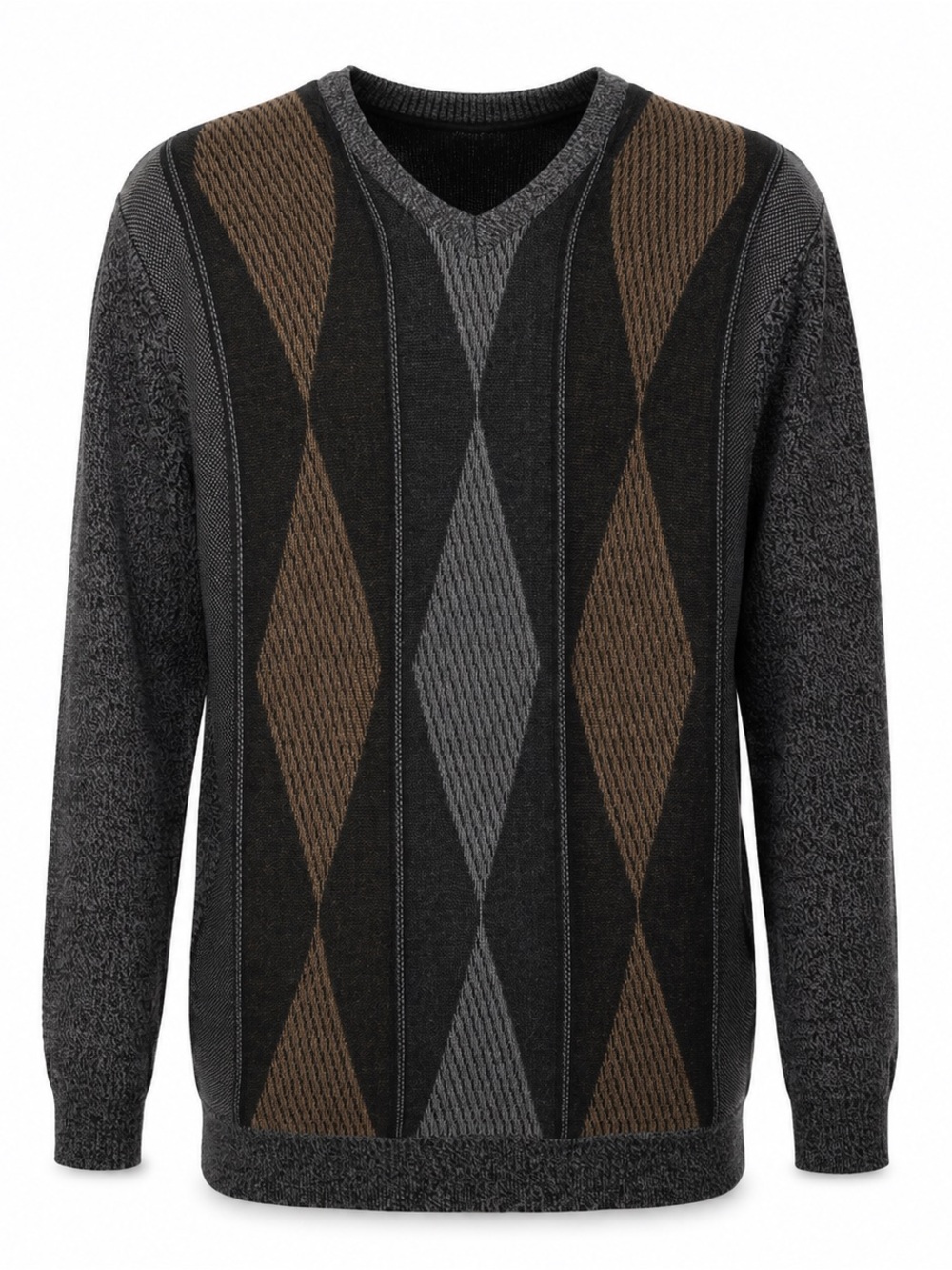 Grandpa Sweater Arnold Palmer Men’s Argyle V-Neck Sweater Size L Grey Brown